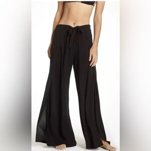 Becca Swim Cover Pants Black Gauzy Wide Leg Slits Beach Coverup Beach Size S